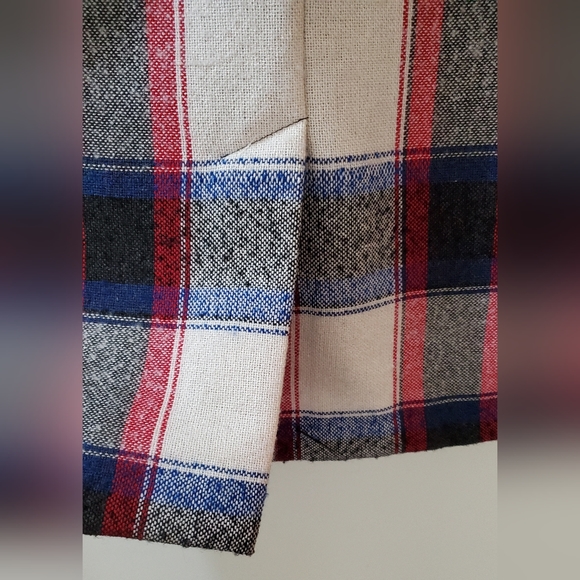 Endless Rose plaid wool blend pea coat in red, blue, black & white, S - Picture 9 of 10